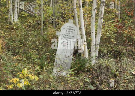 Grabmarkierung auf dem Typhus Friedhof in Dawson City, Yukon Territory, Kanada Stockfoto