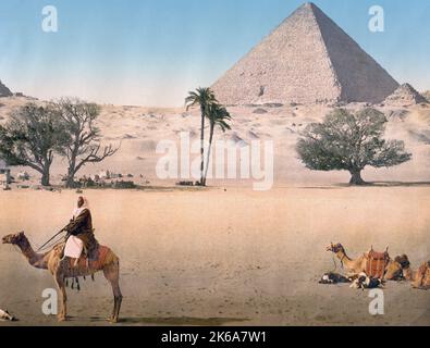 Photochrom-Foto der Großen Pyramide von Gizeh, um 1900. Stockfoto