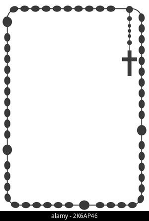 Rosenkranz Perlen Rahmen mit Copyspace für Text. Kette und Kreuz. Religion christlich katholisches Symbol. Rahmen für Vektorgrafiken. Stock Vektor