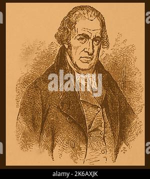 Ein viktorianisches Gravurporträt von James Watt (1736-1819) schottischem Erfinder, Ingenieur und Chemiker. 1776 verbesserte er die Dampfmaschine von Thomas Newcomen mit seiner eigenen Watt-Dampfmaschine und war ein Pionier der industriellen Revolution. Stockfoto