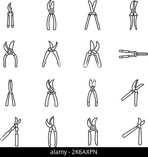 Die Symbole für die Gartenscheren legen den Umrissvektor fest. Kürzung der Landwirtschaft. Gartenbauernhof Stock Vektor