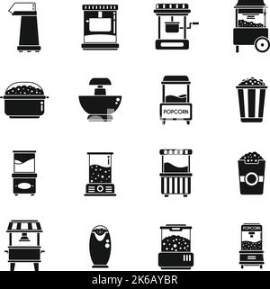 Popcorn Maker Maschine Symbole setzen einfache Vektor. Cinema Corn. Kochen Stock Vektor