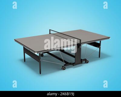 3D Illustration der professionellen Tennis-Tabelle perspektivische Ansicht auf blauem Hintergrund mit Schatten Stockfoto