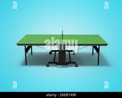 3D Abbildung der professionellen Tennistafel auf blauem Hintergrund mit Schatten Stockfoto