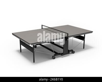 3D Illustration der professionellen Tennis-Tabelle perspektivische Ansicht auf weißem Hintergrund mit Schatten Stockfoto