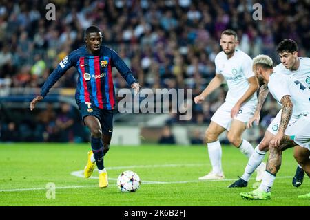 Ousmane Dembele vom FC Barcelona während der UEFA Champions League, des Fußballspiels der Gruppe C zwischen dem FC Barcelona und dem FC Internazionale am 12. Oktober 2022 im Stadion Spotify Camp Nou in Barcelona, Spanien - Foto: Marc Graupera Aloma/DPPI/LiveMedia Stockfoto