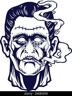 Head Monster Smoke Weed Silhouette Vektor-Illustrationen für Ihre Arbeit Logo, Maskottchen Merchandise T-Shirt, Aufkleber und Label-Designs, Poster Stock Vektor