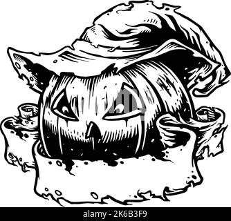 Handgezeichnete böse Halloween mit Banner Silhouette Vektor Illustrationen für Ihre Arbeit Logo, Maskottchen Merchandise T-Shirt, Aufkleber und Label Designs Stock Vektor