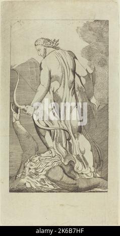 WilThomas Butts, Jr. nach William Blake - Christ trampling Satan - Gravur in schwarz auf blauem Papier Stockfoto