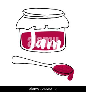 Abbildung von Marmelade mit einem Löffel auf weißem Hintergrund Stock Vektor