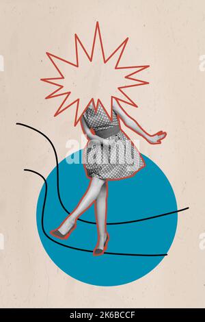 Composite Collage Bild Bild des Tanzens junge lustige Frau Retro vintage Party Disco haben Spaß Boogie Woogie Shopping Rabatt Copyspace Stockfoto