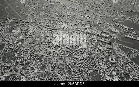 Dublin, Irland Stadtplan Luftaufnahme. Minimales Design. 3D Rendering. 3D Abbildung Stockfoto