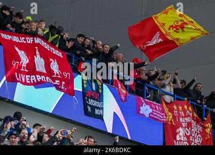 Glasgow, England . 12. Oktober 2022. Liverpool-Fans in Vollzeit während des Gruppenspiels der Herren Champions League zwischen den Rangers und Liverpool im Ibrox Stadium, Glasgow (Karl W Newton/SPP) Credit: SPP Sport Press Foto. /Alamy Live News Stockfoto