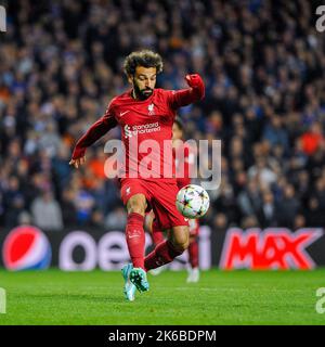 Glasgow, England . 12. Oktober 2022. Mohamed Salah von Liverpool während des Gruppenspiels der Herren Champions League zwischen den Rangers und Liverpool im Ibrox Stadium, Glasgow (Karl W Newton/SPP) Quelle: SPP Sport Pressefoto. /Alamy Live News Stockfoto