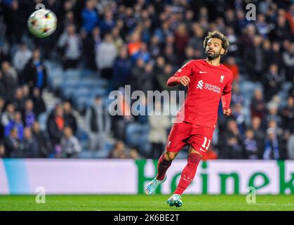 Glasgow, England . 12. Oktober 2022. Mohamed Salah von Liverpool während des Gruppenspiels der Herren Champions League zwischen den Rangers und Liverpool im Ibrox Stadium, Glasgow (Karl W Newton/SPP) Quelle: SPP Sport Pressefoto. /Alamy Live News Stockfoto