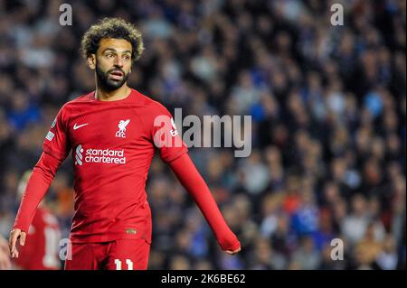 Glasgow, England . 12. Oktober 2022. Mohamed Salah von Liverpool während des Gruppenspiels der Herren Champions League zwischen den Rangers und Liverpool im Ibrox Stadium, Glasgow (Karl W Newton/SPP) Quelle: SPP Sport Pressefoto. /Alamy Live News Stockfoto