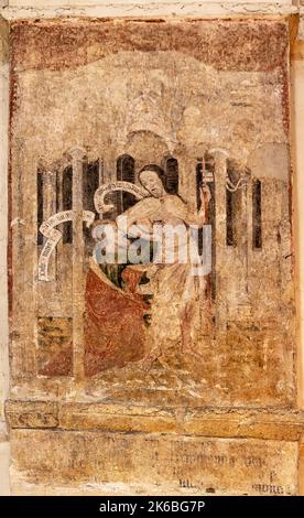 Mittelalterliche Wandmalerei im Kirchenschiff der St Albans Cathedral, St.Albans, Hertfordshire, England, Vereinigtes Königreich. Stockfoto