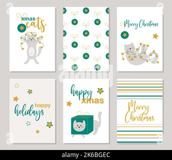 Weihnachtskarten mit Katzen Set Stock Vektor
