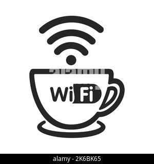 Logo-Vorlage für Internetcafés. Kostenloses WLAN-Bereich Vektor-Design. Wi-Fi-Symbol und Abbildung der Kaffeetasse Stock Vektor