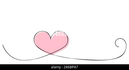 Handgezeichnetes „Doodle Heart“-Kunstbanner. Abstraktes Liebessymbol. Kontinuierliche nahtlose Linienzeichnung Stock Vektor
