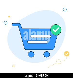 Warenkorb mit Häkchen. Symbol für Wireless Paymant. Einkaufstasche. Secessful paymant Zeichen. Online-Gehaltsstufe erfolgreich. Online-Shopping. Vektor Stock Vektor