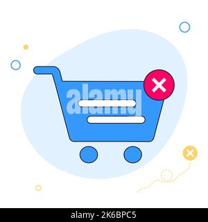 Warenkorb mit Kreuzmarkierung. Symbol für Wireless Paymant. Einkaufstasche. Fehler bei zahlender Vorzeichen. Online-Shopping. Vektor Stock Vektor