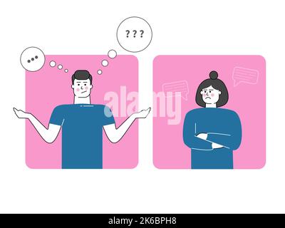 Ich verstehe nicht. Der Mann versteht nicht, was die Frau will und sagt. Emotionen. Stock Vektor