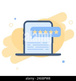 Feedback, das Kunden auf einem Telefonbildschirm bewerten. Menschen, die Produkt, Service bewerten. Bewertungskonzept der Website. Trendige Vektor-flache Illustration Stock Vektor