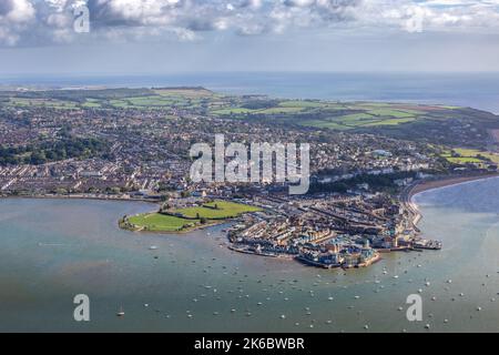 Luftaufnahme der Hafenstadt Exmouth an der Mündung des Flusses exe in East Devon Stockfoto