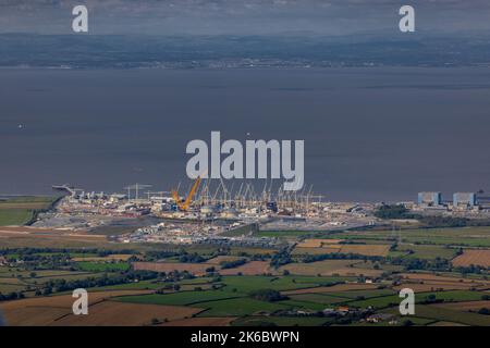 Luftaufnahme der Baustelle des Atomkraftwerks Hinkley Point, das sich am Südufer des Bristol-Kanals 6 Meilen nordwestlich von befindet Stockfoto