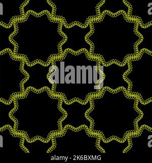 Goldfarbenes Nahtloses Muster mit handgezeichneter Kette. Perfekt für Tapeten, Webseiten-Hintergründe, Oberflächenstrukturen, Textilien. Isoliert auf schwarzem Hintergrund Stockfoto