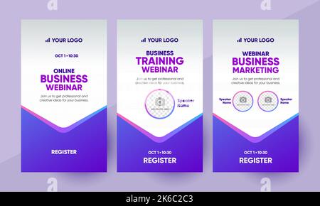 Business-Marketing-Schulung Webinar – Vorlage für Social-Media-Geschichten. Hintergrund und Illustration für Social Media Banner Design mit einem Platz für ein Bild in Vektor. Stock Vektor