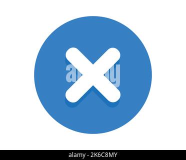 Weißes Kreuzmarkensymbol auf blauem Hintergrund. Stock Vektor