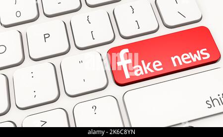 Rote Fake News Taste auf Laptop, 3D Rendering Stockfoto