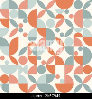 Vector minimalistisches Muster in geometrischem Design Mitte des Jahrhunderts mit Kreisen und abstrakten Formen. Vintage-Stil Hintergrund, einfache abstrakte Tapete, Retro Stock Vektor