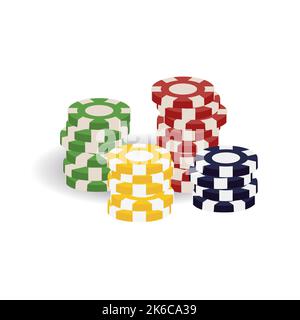 Farbenfrohe, realistische Casino-Token, Spielschecks oder Schecks für Glücksspiele am Tisch, Glücksspiele (Blackjack, Roulette, Wette usw.). Runde Chips Stock Vektor
