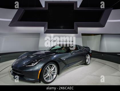 DETROIT, MI/USA - 19. JANUAR 2013: Ein Fahrzeug der Chevy Corvette Stingray aus dem Jahr 2014, North American International Auto Show (NAIAS). Stockfoto