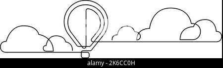 Heißluftballon schwebt im Himmel zwischen den Wolken in einem Linienzeichnen-Stil. Vektorgrafik. Stock Vektor