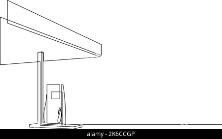 Zeichnung der einzelnen Leitungen der Tankstelle. Bau des Tankstellengebäudes. Vektorgrafik Stock Vektor