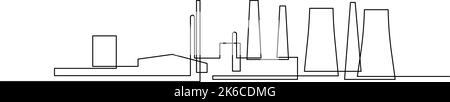 Kontinuierliche Linienzeichnung der Industrieanlage. Abstrakte Fabrikgebäude minimalistisches schwarzes lineares Design isoliert auf weißem Hintergrund. kraftwerkvecto Stock Vektor