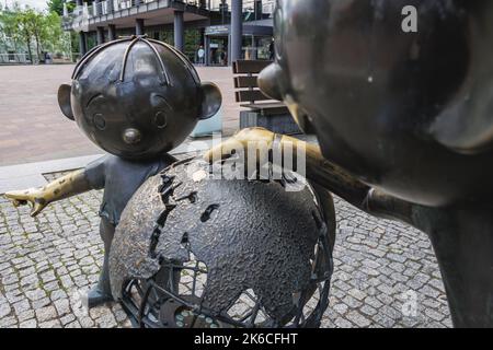 Bolek und Lolek Polnisches Comic-Figuren-Denkmal in Bielsko-Biala Stadt in der Woiwodschaft Schlesien, Südpolen Stockfoto