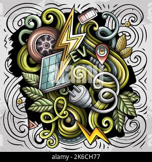 Electric Cars Cartoon Vektor Doodle Design Stock Vektor
