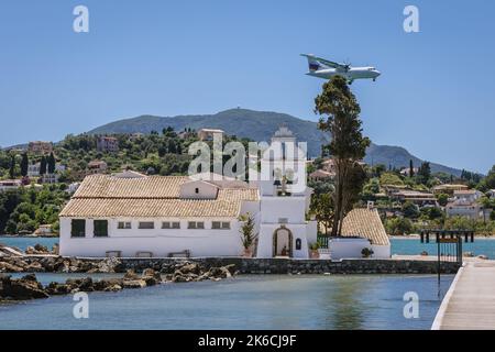 Vlacherna Kloster in Kanoni Bereich der Stadt Korfu auf der Insel Korfu, Ionische Inseln, Griechenland Stockfoto