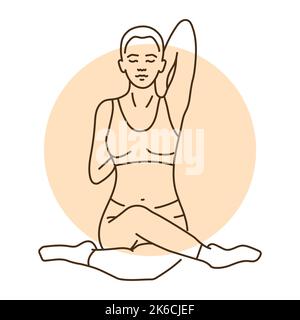 Gomukhasana Kuh Pose Farbe Linie Illustration. Piktogramm für Webseite Stock Vektor