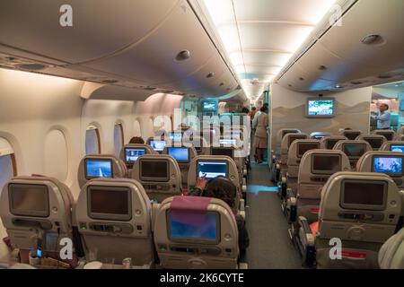 Innenraum, in der Economy-Klasse-Kabine in einem Flugzeug Stockfoto