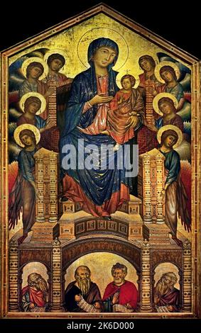 Cimabue, Maestà oder Santa Trinita Madonna mit Kind auf dem Thron der Engel und Propheten, 1280-90, Tempera auf Tafel, 385 x 223 cm (Galleria degli Uffizi, Florenz) Italien Stockfoto