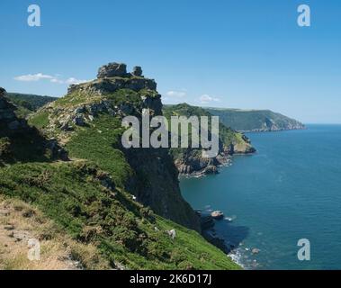 Blick auf Castle Rock, Valley of the Rocks, Exmoor National Park, North Devon Stockfoto