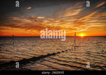 Sonnenuntergang am Hunstanton in Norfolk Stockfoto