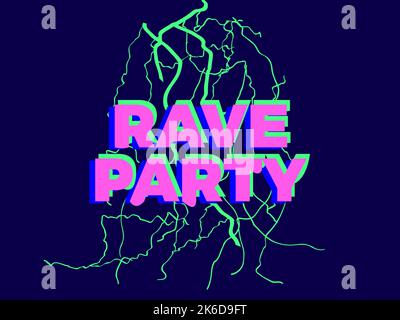 Rave psychedelische, saure Reise. Rave Party Energie, Text mit Energie Blitz. Ein Energieschub. Design für Poster, Banner und Werbeartikel. V Stock Vektor