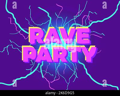 Rave psychedelische, saure Reise. Rave Party Energie, Text mit Energie Blitz. Ein Energieschub. Design für Poster, Banner und Werbeartikel. V Stock Vektor
